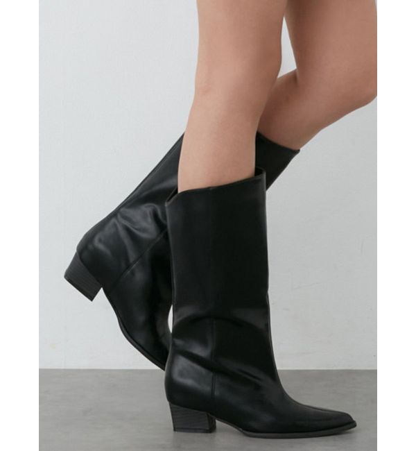 MURUA「ワイドシャフトポインテッドブーツ」|ロングブーツ|ブラック