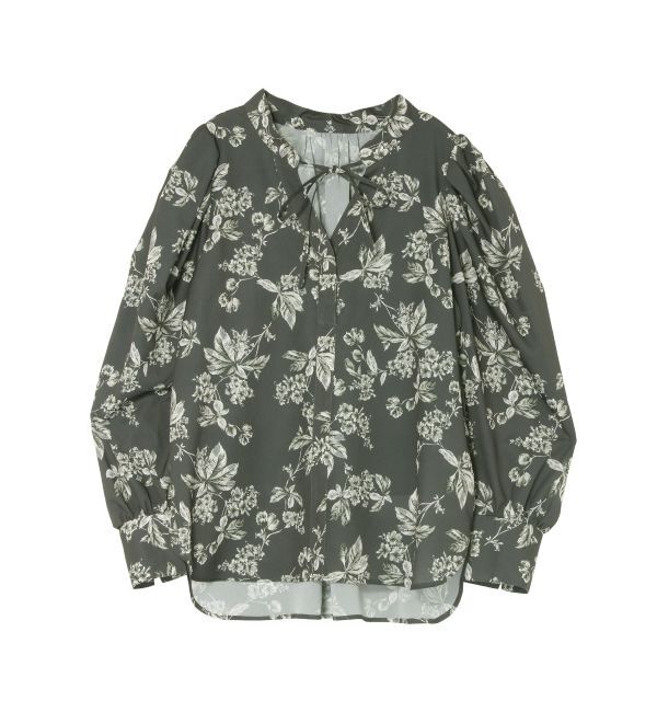 LAGUNAMOON「タックスリーブフラワープリントブラウス」|シャツ・ブラウス|チャコールグレー