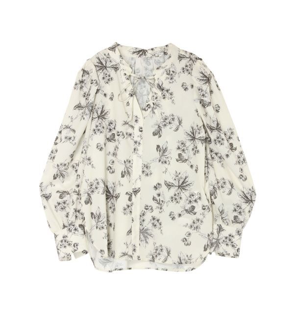 LAGUNAMOON「タックスリーブフラワープリントブラウス」|シャツ・ブラウス|ベージュ