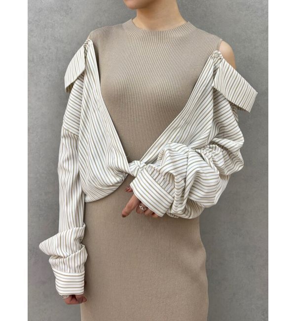 LAGUNAMOON「シャツドッキングリブニットワンピース」|ワンピース|ベージュ