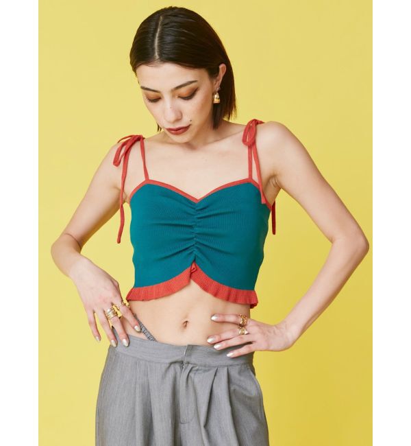 EVRIS「ドロストフリルニットキャミソール」|ニット・セーター|ブルー