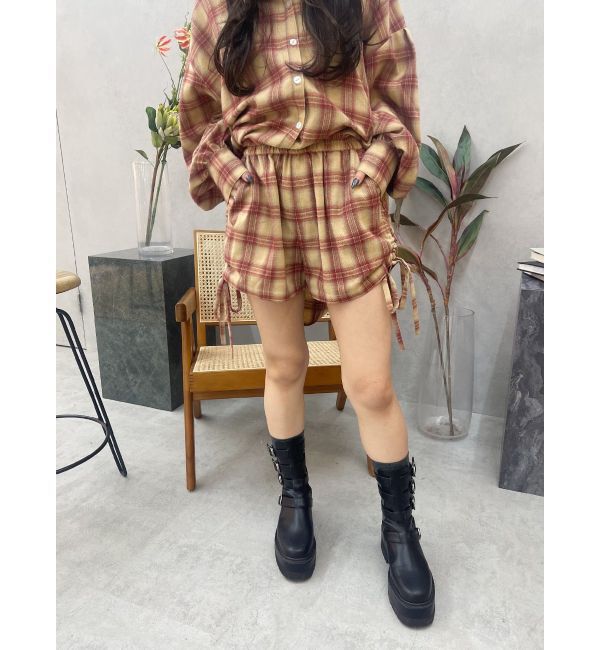 EVRIS「サイドギャザーチェックショートパンツ【セットアップ着用可能】」|その他|