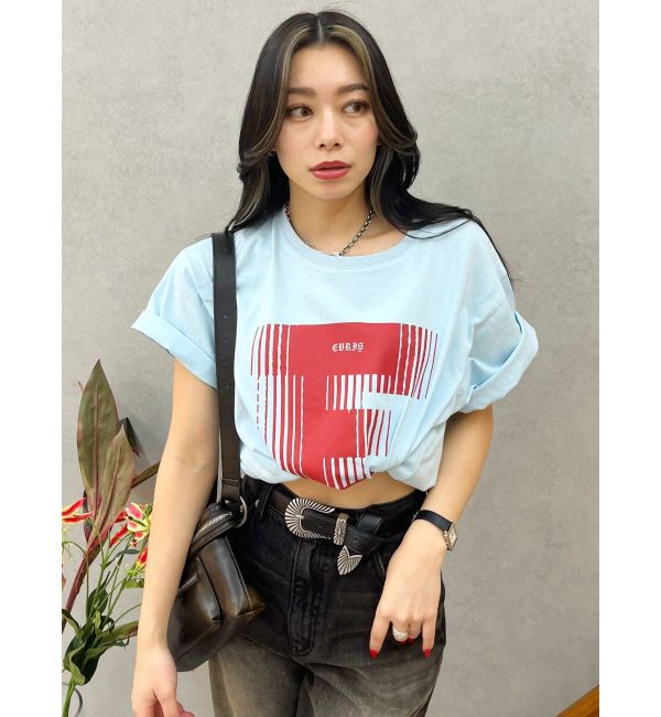 EVRIS「フロントロゴオーバーサイズTシャツ」|Tシャツ・カットソー|ブルー
