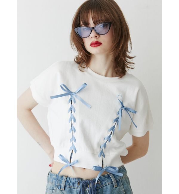 jouetie「レースアップリボントップス」|Tシャツ・カットソー|オフホワイト