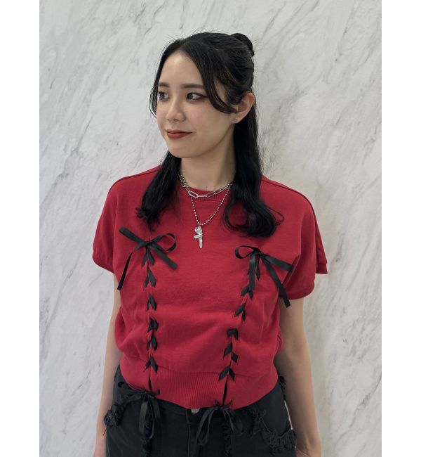 jouetie「レースアップリボントップス」|Tシャツ・カットソー|レッド