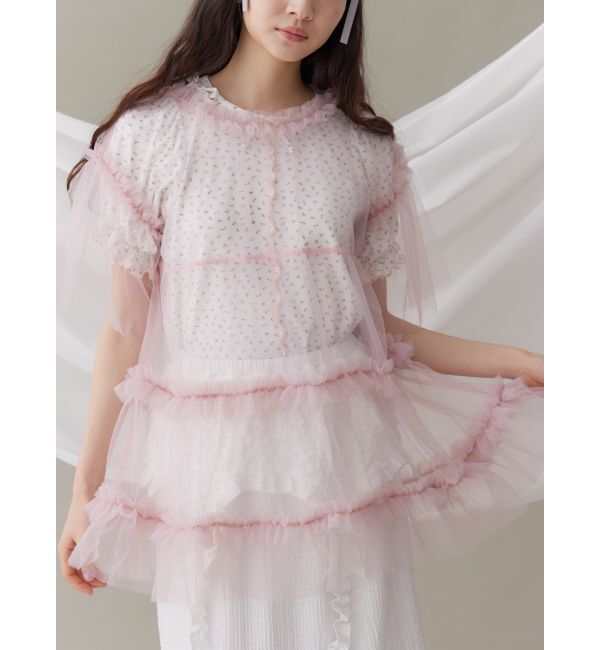 merry jenny「チュールティアードチュニック」|シャツ・ブラウス|ピンク
