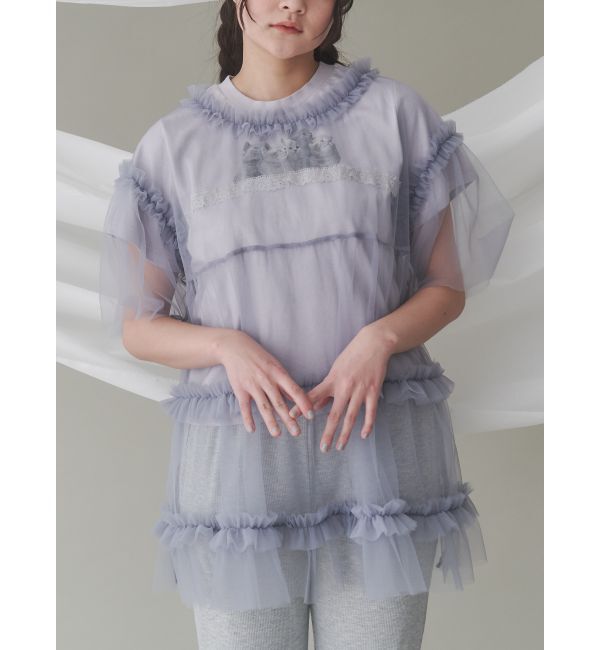 merry jenny「チュールティアードチュニック」|シャツ・ブラウス|ブルー