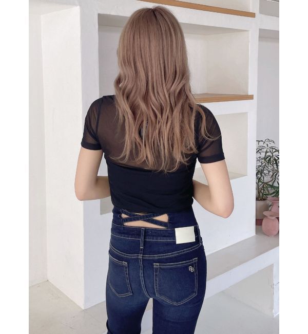 GYDA「square gydaシアー半袖TOPS」|Tシャツ・カットソー|