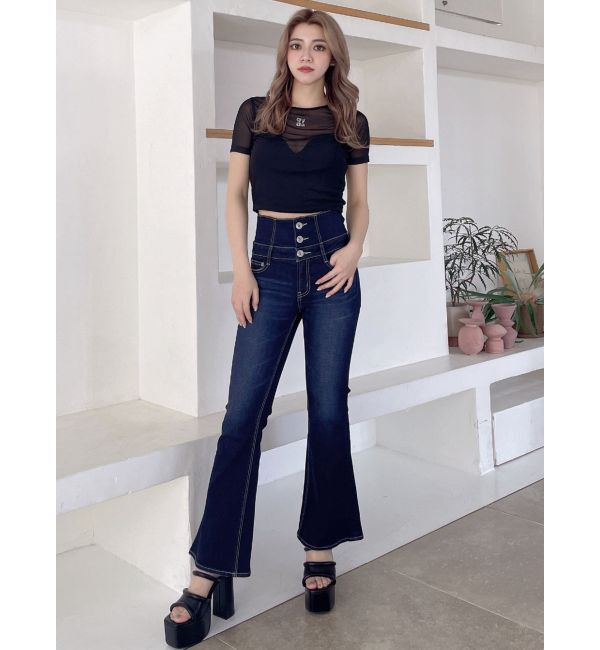 GYDA「square gydaシアー半袖TOPS」|Tシャツ・カットソー|