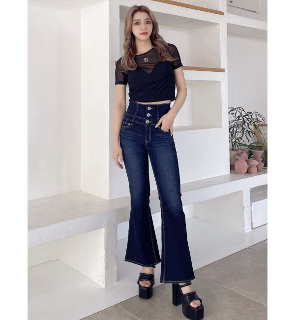 GYDA「square gydaシアー半袖TOPS」|Tシャツ・カットソー|