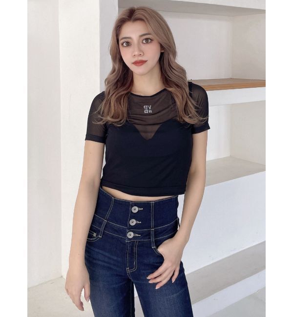 GYDA「square gydaシアー半袖TOPS」|Tシャツ・カットソー|