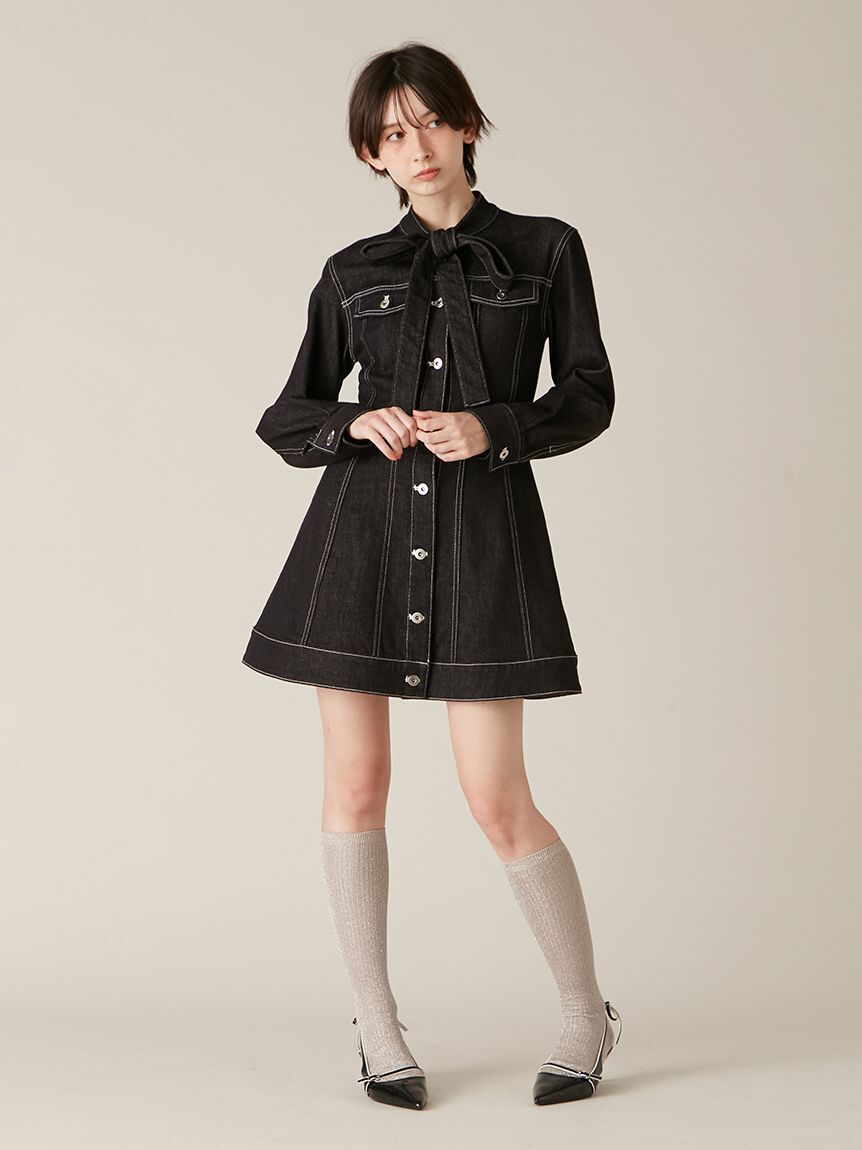 LILY BROWN「ボウタイデニムミニワンピース」|ワンピース|