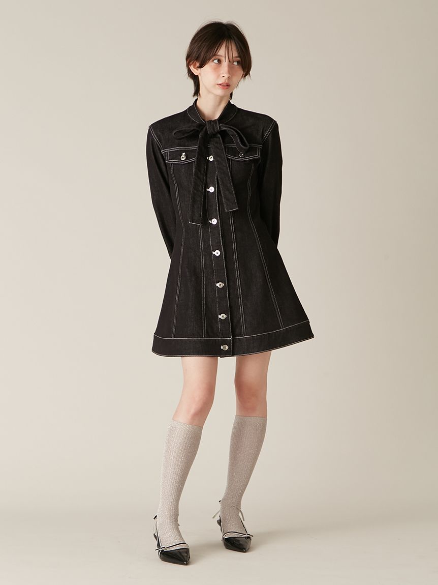 LILY BROWN「ボウタイデニムミニワンピース」|ワンピース|