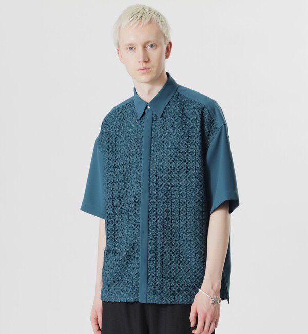  「レースコンビショートスリーブシャツ」|シャツ・ブラウス|グリーン