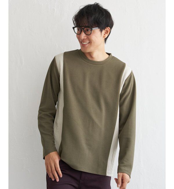 ikka「フクレジャカード切り替えロンTシャツ」|Tシャツ・カットソー|オリーブ