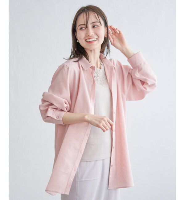 ikka「フレンチリネンMIX裾刺繍シャツ」|シャツ・ブラウス|ピンク