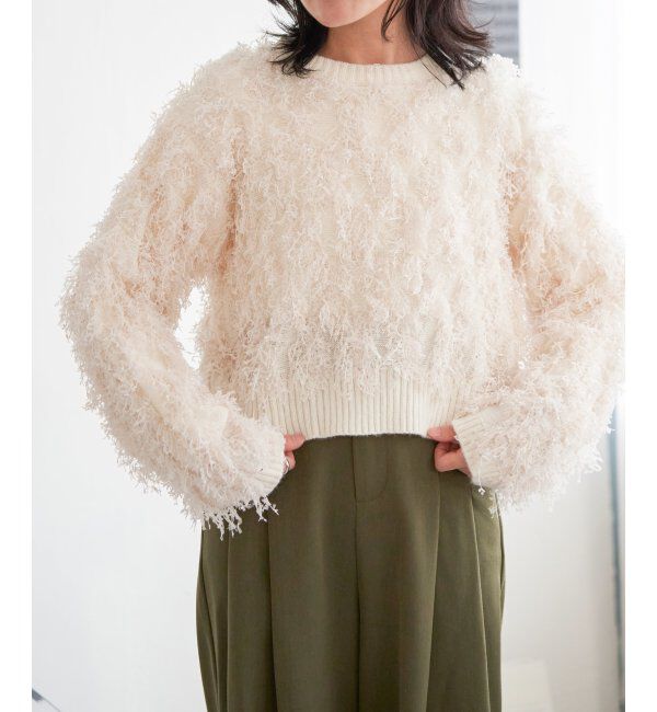 VENCE share style「リボンヤーンショート丈ニット」|ニット・セーター|オフホワイト