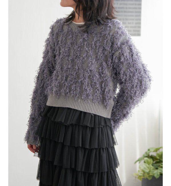 VENCE share style「リボンヤーンショート丈ニット」|ニット・セーター|ライトグレー