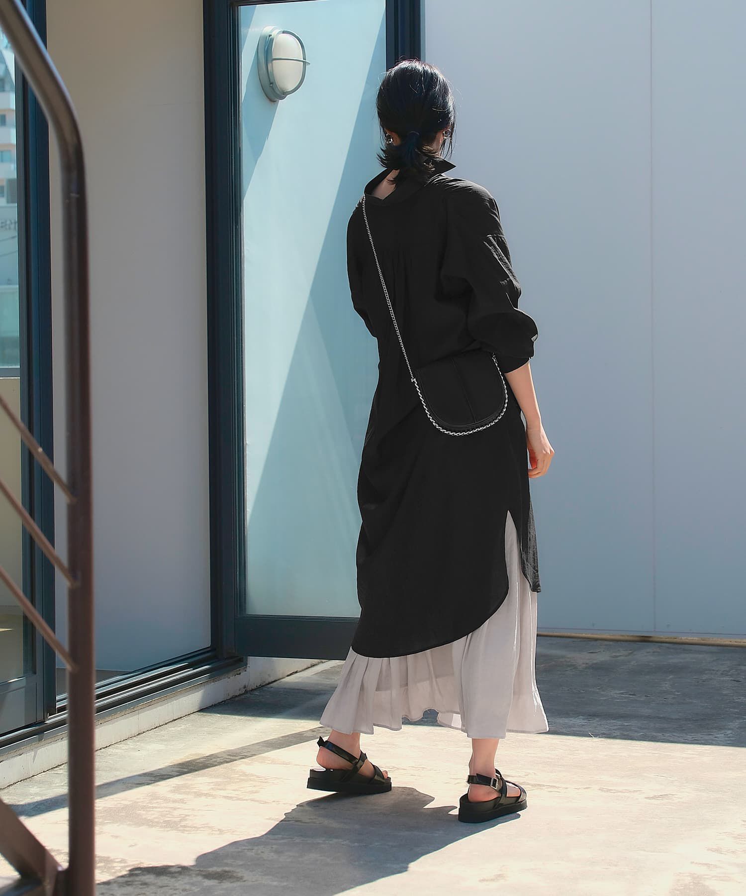 STYLE DELI「微シアー＆微光沢シワ加工シャツワンピース」|ワンピース|