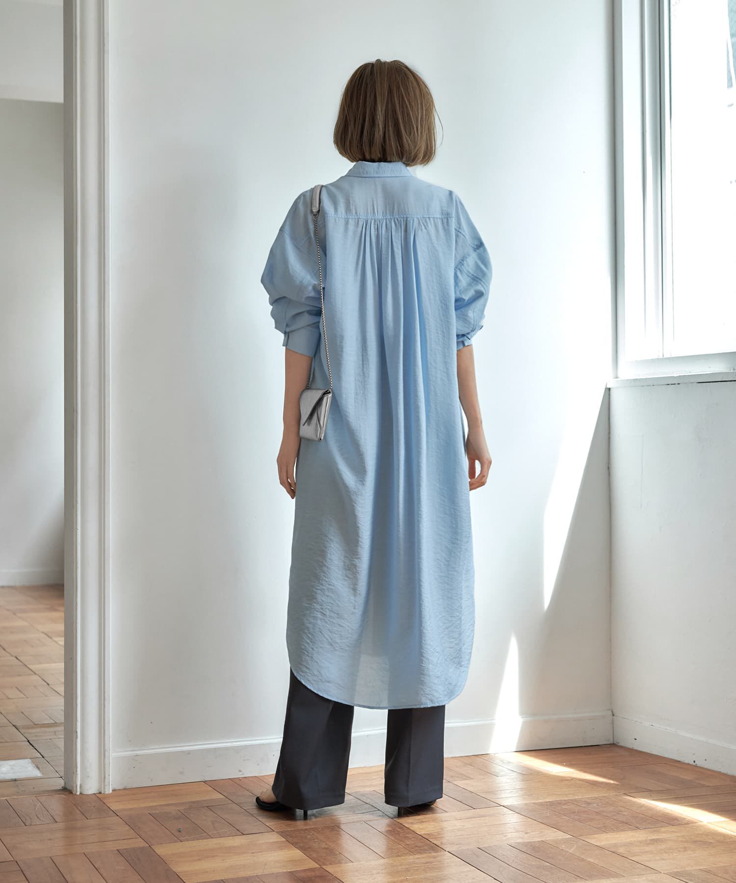 STYLE DELI「微シアー＆微光沢シワ加工シャツワンピース」|ワンピース|