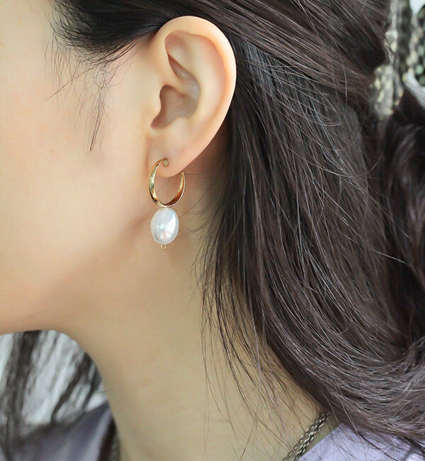  「ニュアンスパール ゴールドフープピアス」|ピアス|