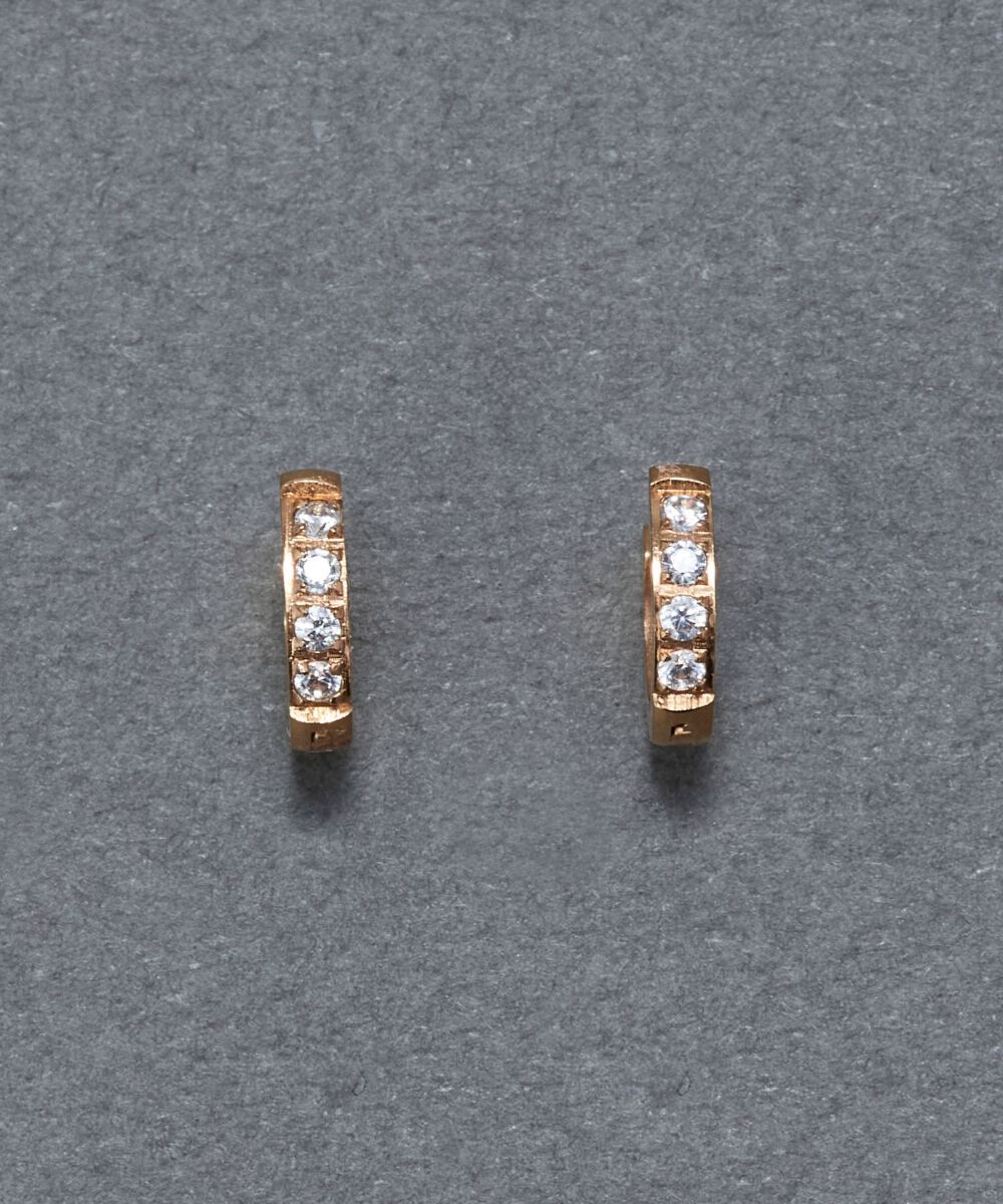 Phoebe「【金属アレルギー対応】ワンタッチビジューフープミニピアス　ローズゴールド/サージカルステンレス」|ピアス|ローズゴールド