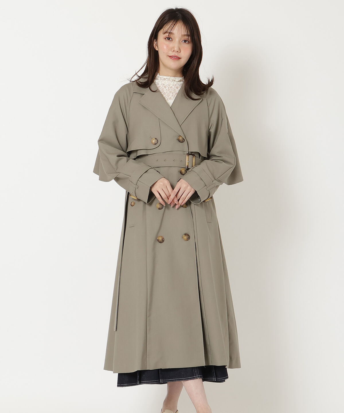 REDYAZEL「バックフリルケープトレンチコート」|トレンチコート|カーキ