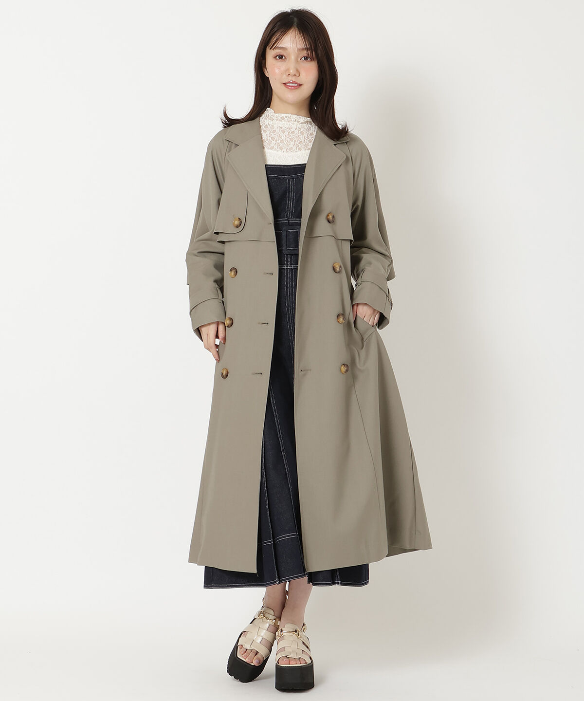 REDYAZEL「バックフリルケープトレンチコート」|トレンチコート|