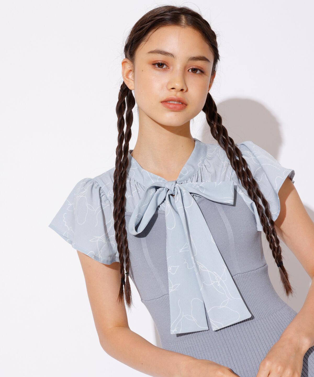 REDYAZEL「ニットドッキングフラワープリントワンピース」|ワンピース|