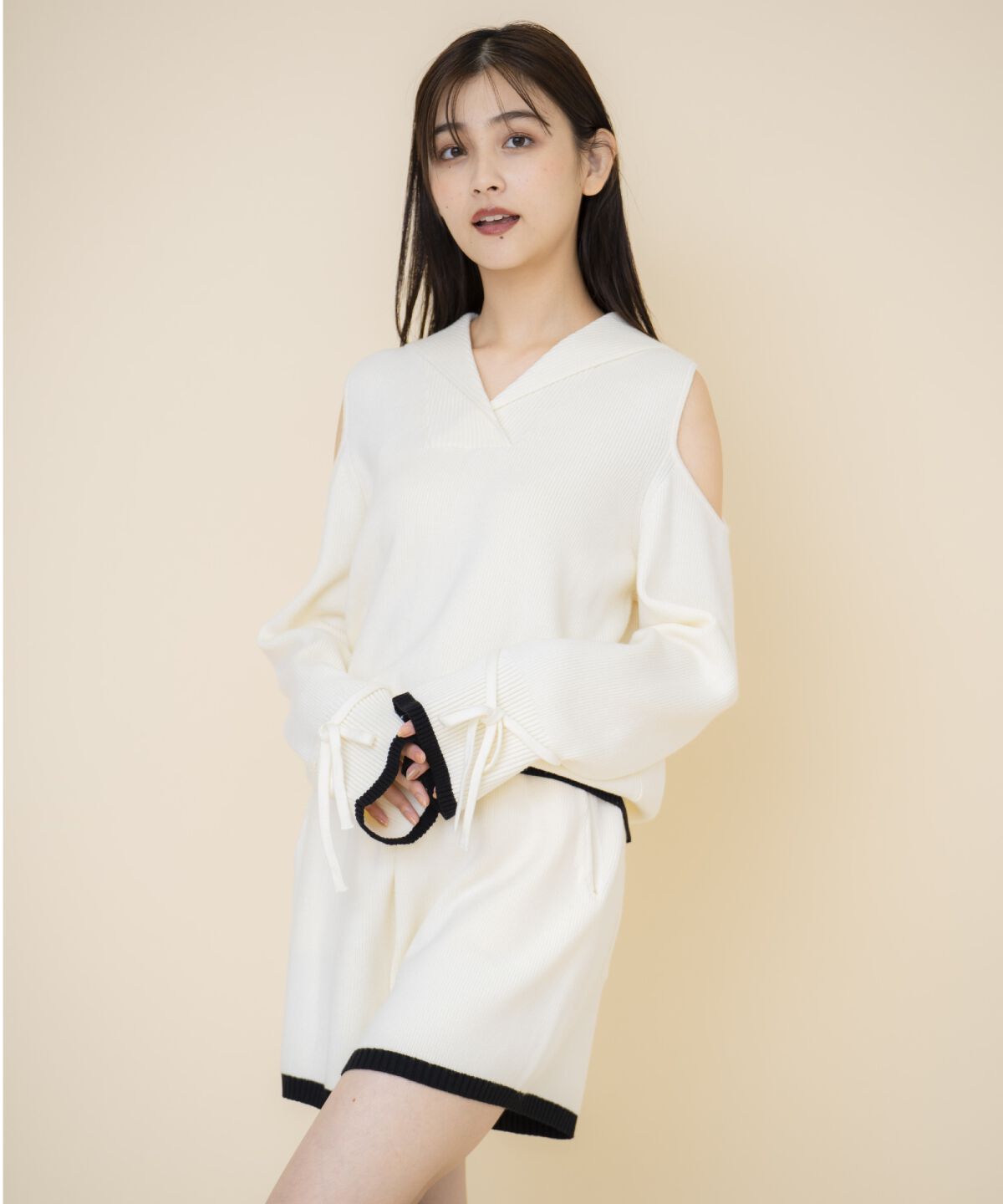 REDYAZEL「セーラーカラートップス&ショートパンツニットセットアップ」|ワンピース|