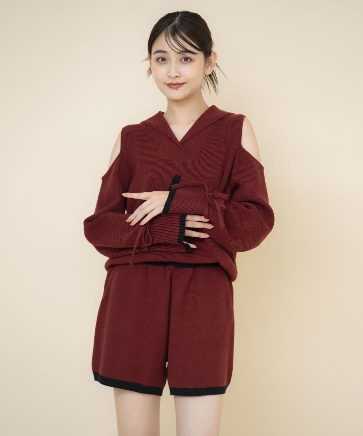 REDYAZEL「セーラーカラートップス&ショートパンツニットセットアップ」|ワンピース|