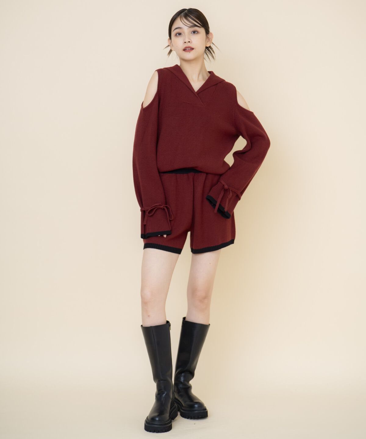 REDYAZEL「セーラーカラートップス&ショートパンツニットセットアップ」|ワンピース|