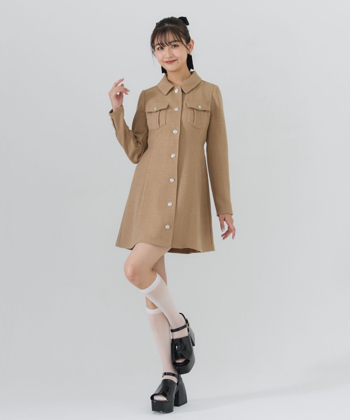 REDYAZEL「ファンシーツイードミニシャツワンピース」|ワンピース|