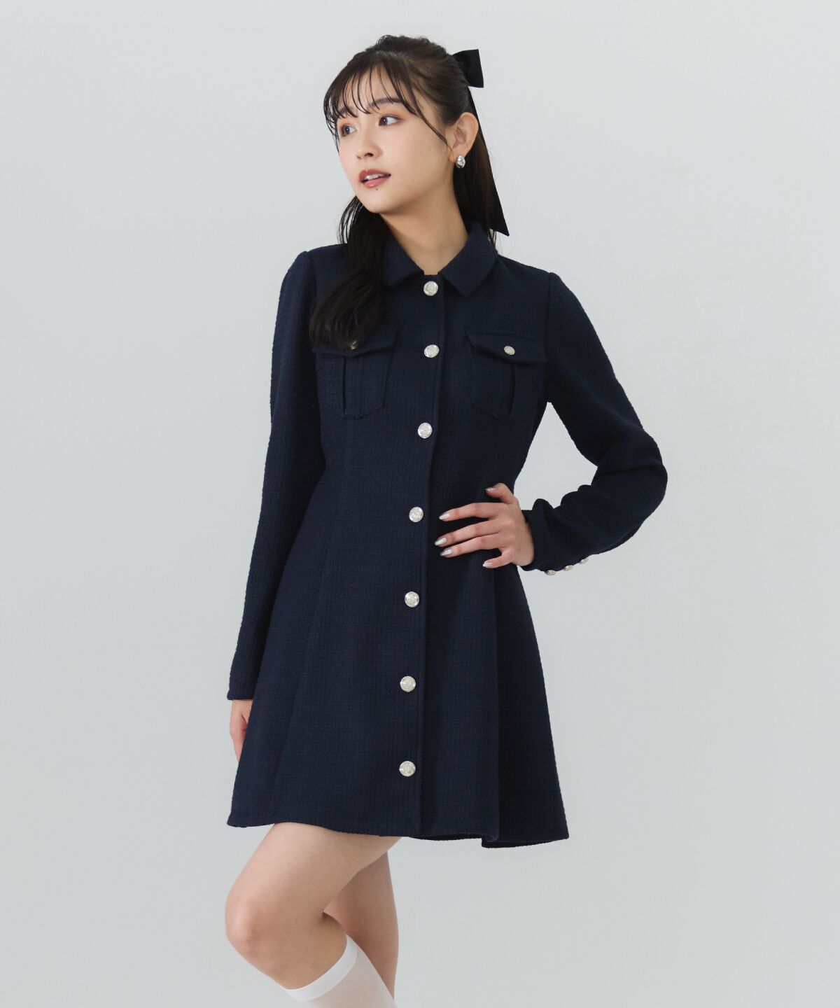 REDYAZEL「ファンシーツイードミニシャツワンピース」|ワンピース|