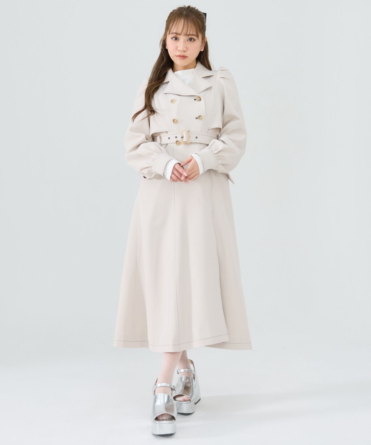REDYAZEL「パフスリーブロングトレンチコート」|トレンチコート|オフ