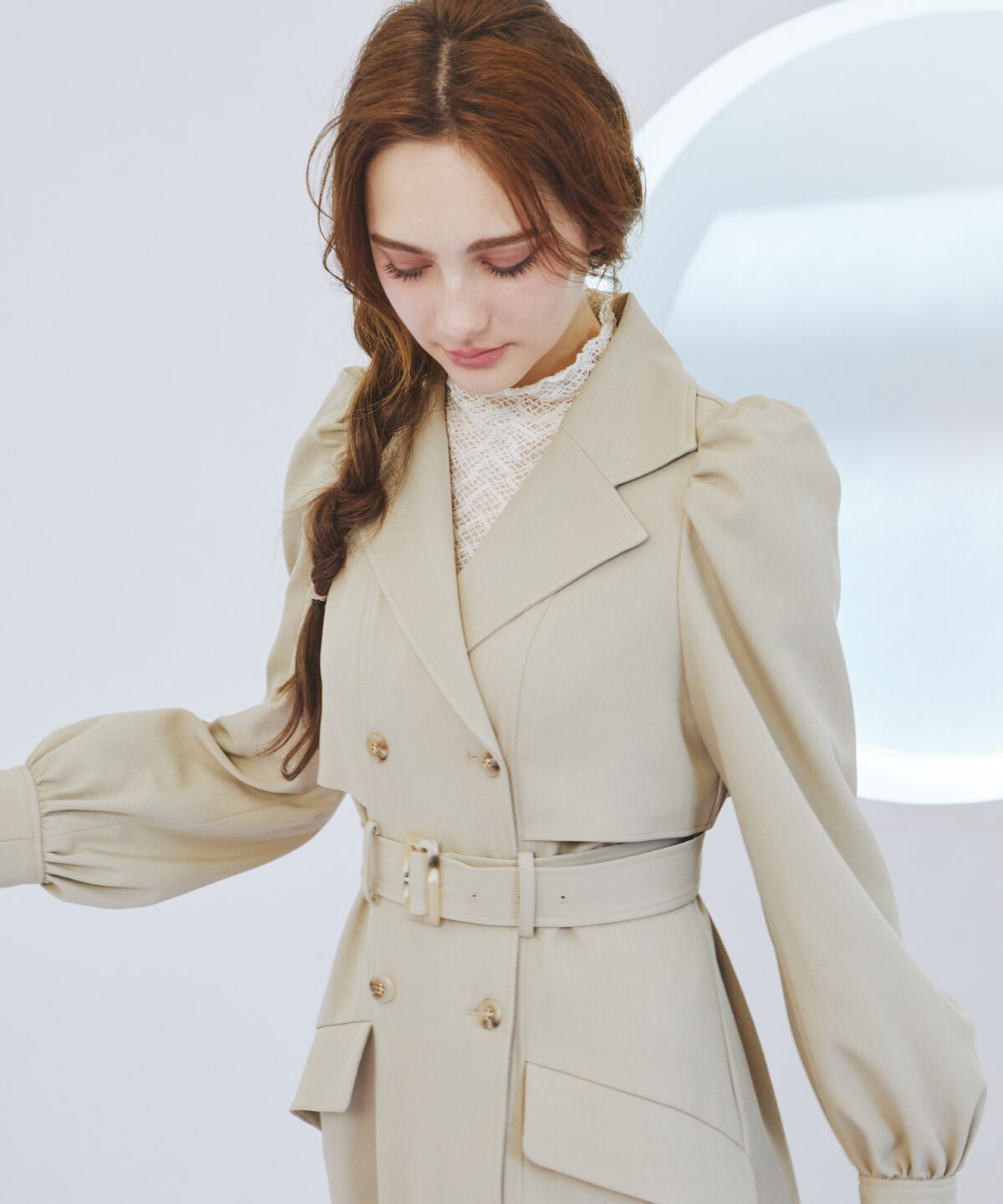 REDYAZEL「パフスリーブロングトレンチコート」|トレンチコート|