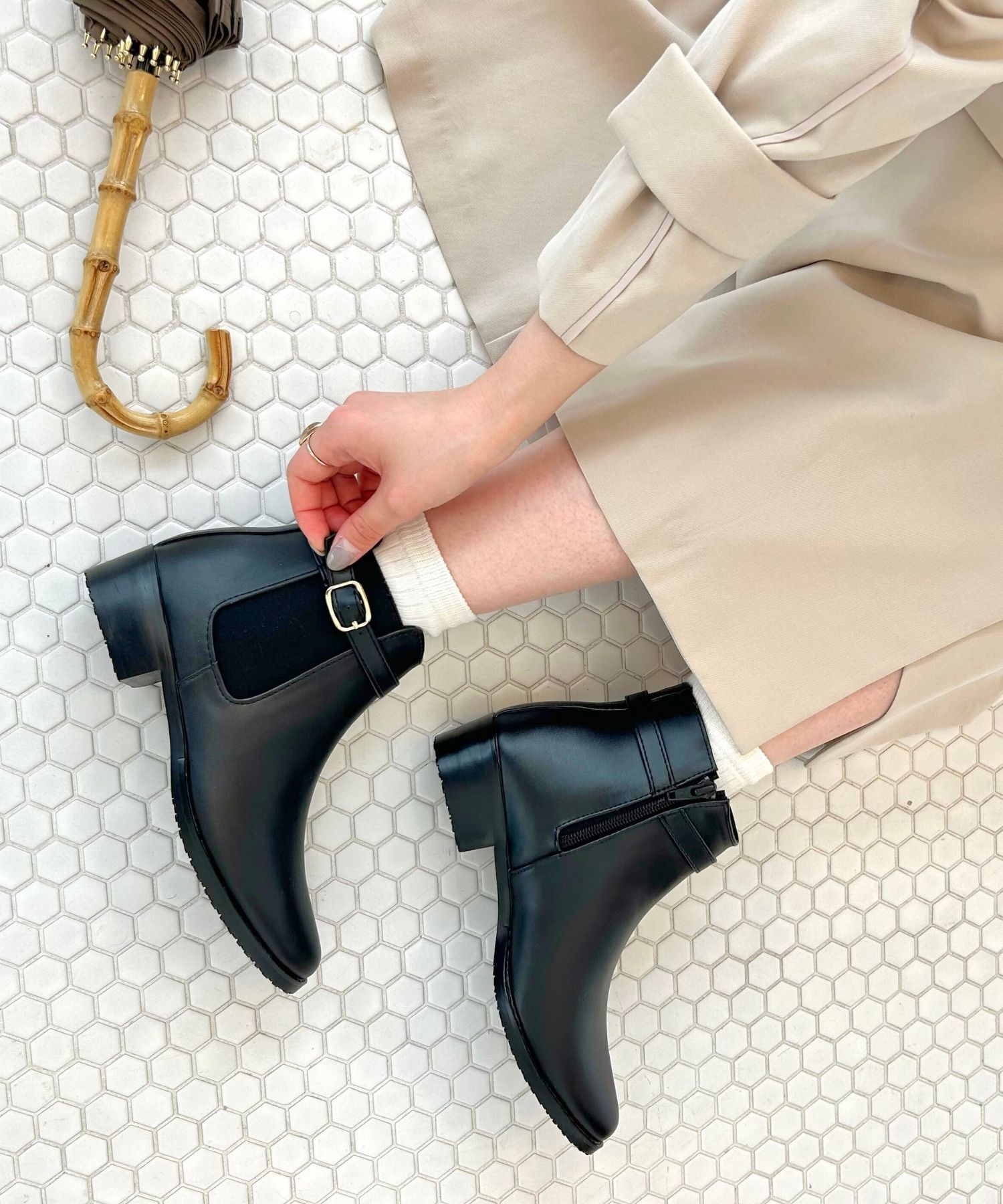 ORiental TRaffic「【防水】ベルトゴアレインブーツ/R-0013 レインシューズ　レインブーツ 人気 トレンド 売れてる」|ショートブーツ|BLACK