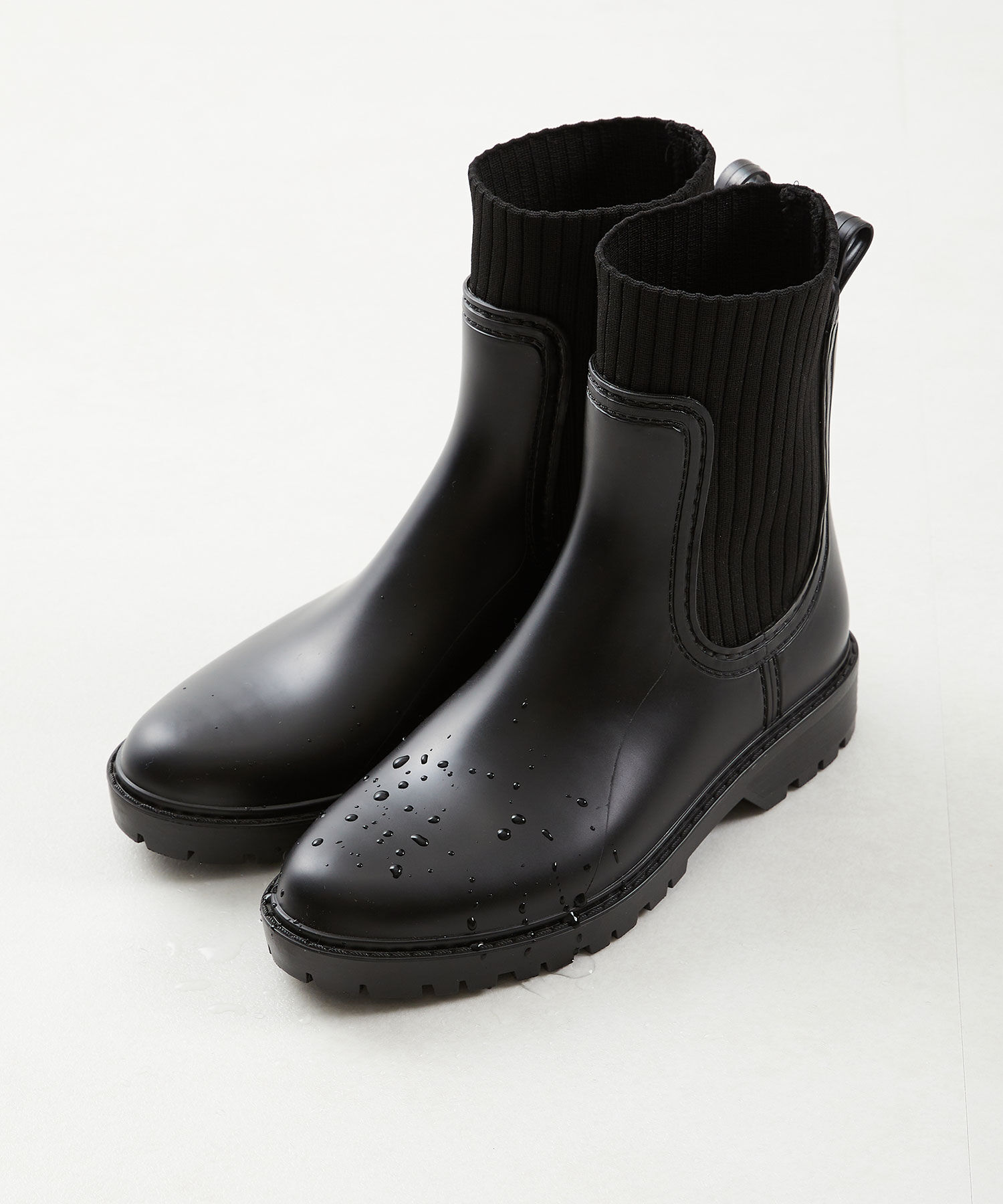 ORiental TRaffic「【防水】切替 ニット レインブーツ /R-0017 レインシューズ ニット 晴雨兼用 ゆったりサイズ」|ショートブーツ|