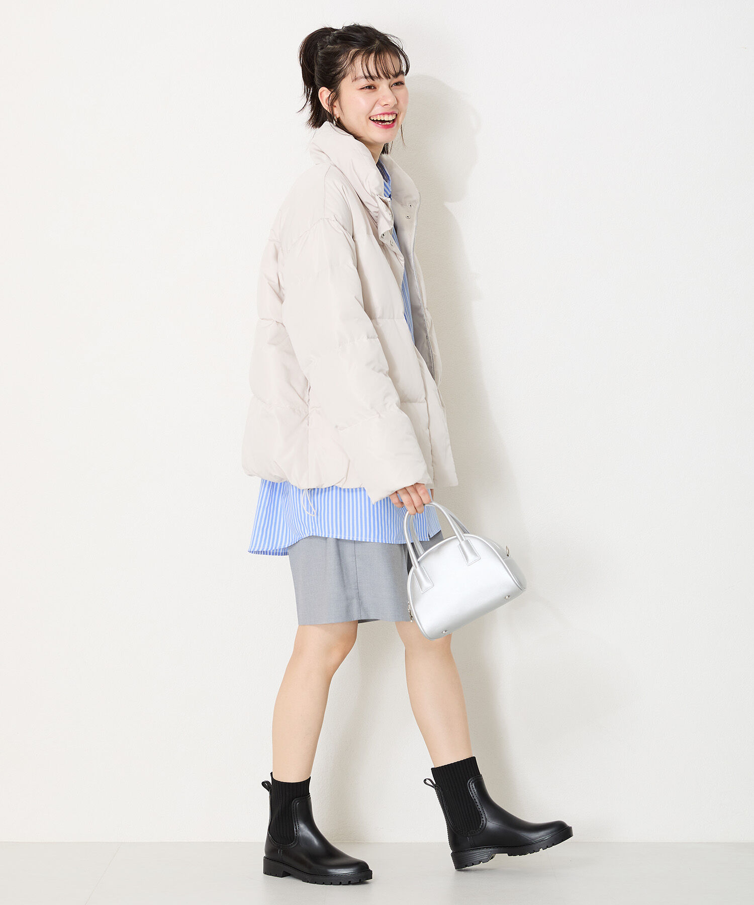 ORiental TRaffic「【防水】切替 ニット レインブーツ /R-0017 レインシューズ ニット 晴雨兼用 ゆったりサイズ」|ショートブーツ|