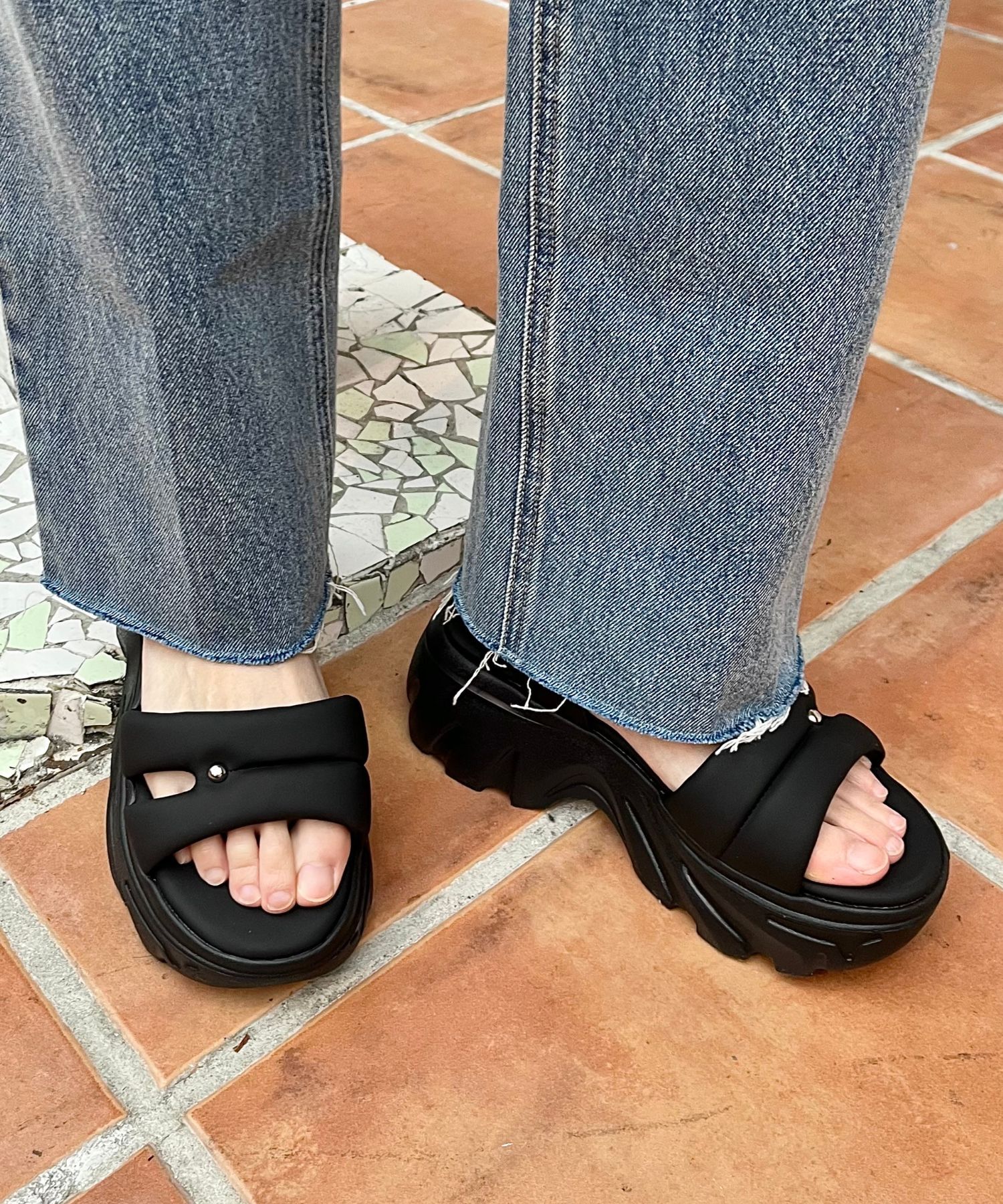 ORiental TRaffic「●2025春夏新作●カットデザインパデット厚底サンダル/51206 サンダル 厚底 トレンド 人気 軽い」|サンダル|