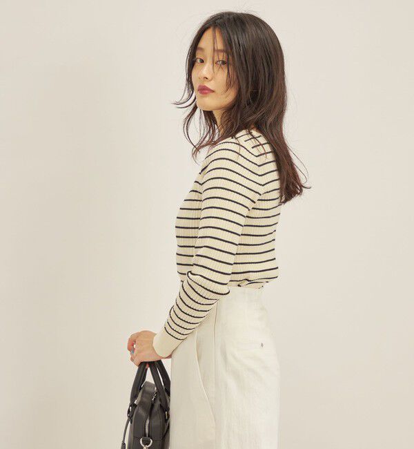 SHIPS for women「〈手洗い可能〉フェルガナ コットン ランダム リブ スクエアネック プルオーバー ◇」|ニット・セーター|