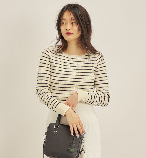 SHIPS for women「〈手洗い可能〉フェルガナ コットン ランダム リブ スクエアネック プルオーバー ◇」|ニット・セーター|