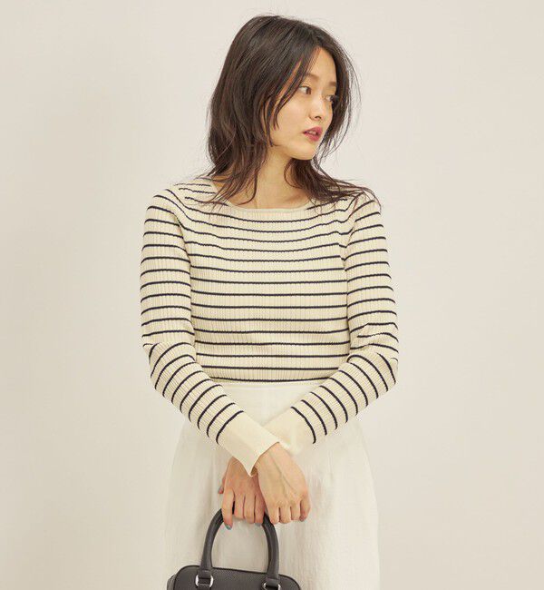 SHIPS for women「〈手洗い可能〉フェルガナ コットン ランダム リブ スクエアネック プルオーバー ◇」|ニット・セーター|