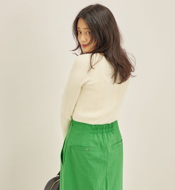 SHIPS for women「〈手洗い可能〉フェルガナ コットン ランダム リブ スクエアネック プルオーバー ◇」|ニット・セーター|