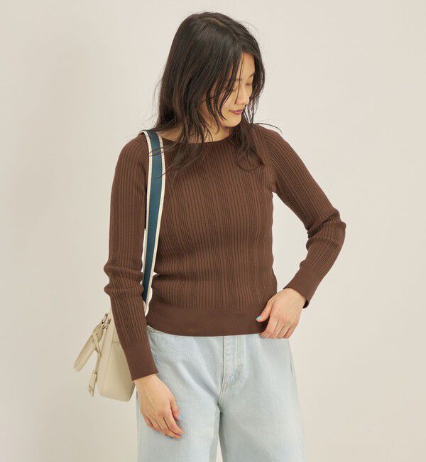 SHIPS for women「〈手洗い可能〉フェルガナ コットン ランダム リブ スクエアネック プルオーバー ◇」|ニット・セーター|