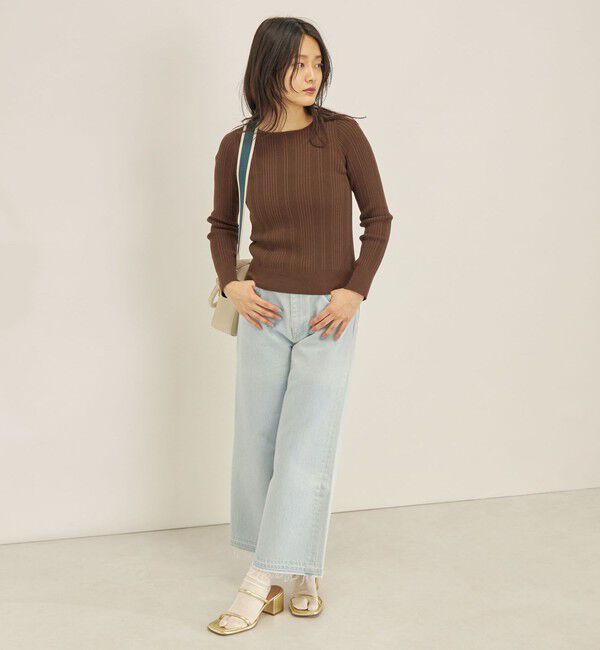 SHIPS for women「〈手洗い可能〉フェルガナ コットン ランダム リブ スクエアネック プルオーバー ◇」|ニット・セーター|