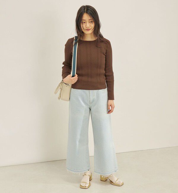 SHIPS for women「〈手洗い可能〉フェルガナ コットン ランダム リブ スクエアネック プルオーバー ◇」|ニット・セーター|