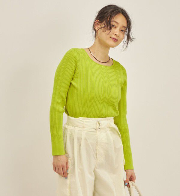 SHIPS for women「〈手洗い可能〉フェルガナ コットン ランダム リブ スクエアネック プルオーバー ◇」|ニット・セーター|