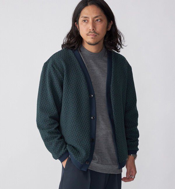 SHIPS「SHIPS: 〈洗濯機可能〉ジャカード 小紋柄 Vネック カーディガン」|カーディガン|