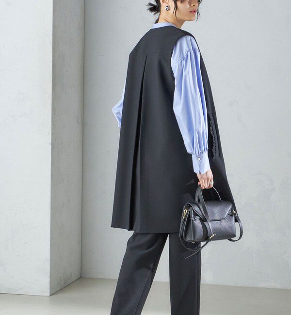 SHIPS for women「【SHIPS別注】kaene:〈洗濯機可能〉ハイストレッチ ダンボール フリル ジレ」|ベスト・ジレ|ブラック